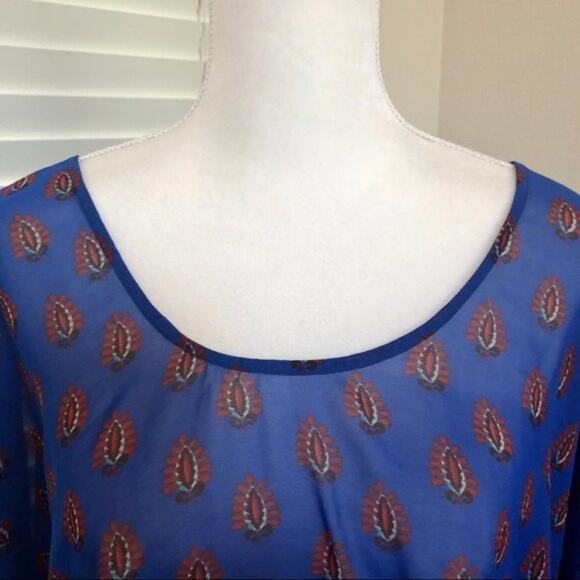 Jessica Simpson Blouse Women's XS/S Blue Sheer Boho Paisley Strappy Back New - Picture 7 of 12